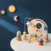 Wooden Space-Themed Beaded Busy Toy for Babies | Educational & Eco-Friendly Fun
