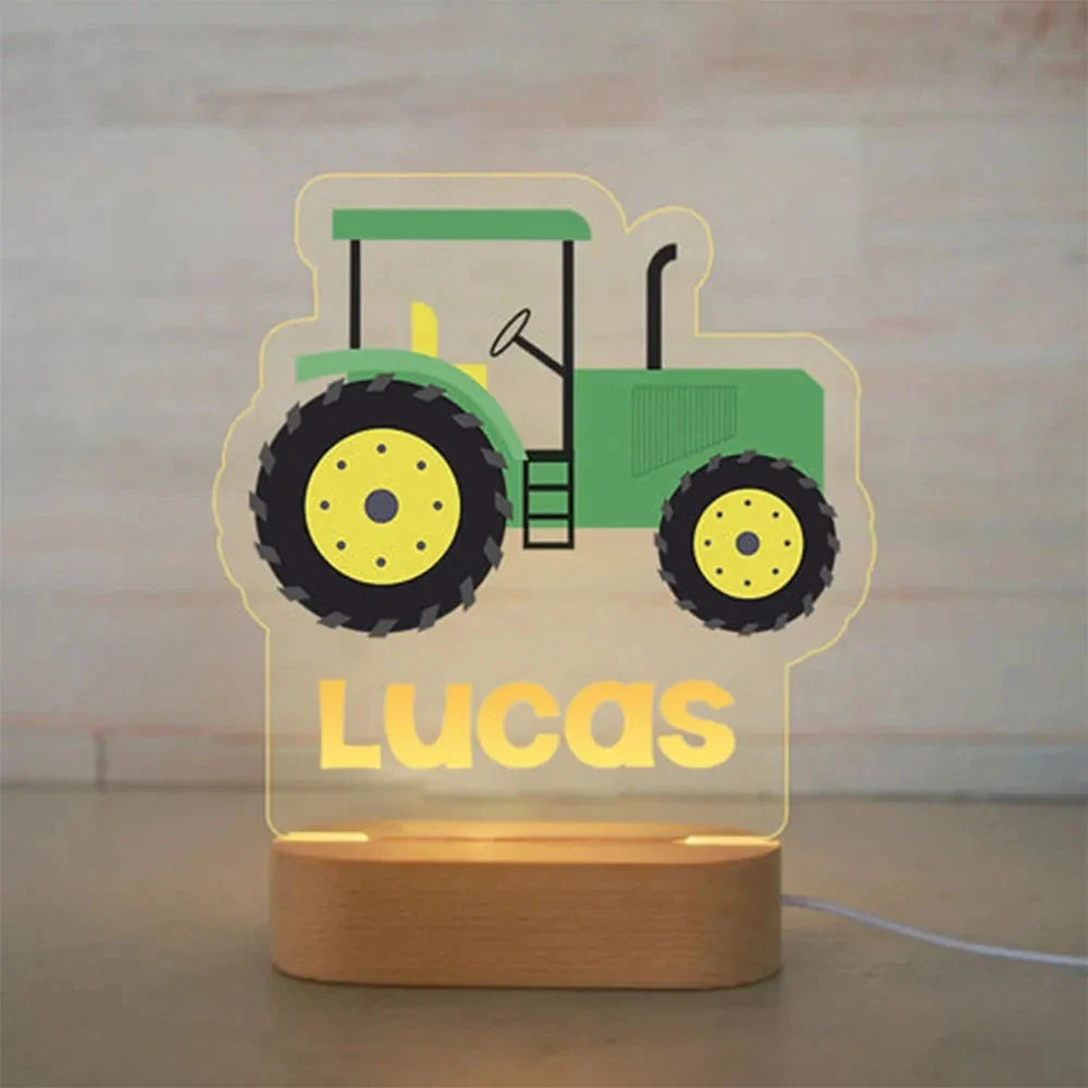 Personalised Name Acrylic Night Light - Trucks, Tractors and More!