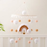 Boho Rainbow Wooden Crib Mobile with Felt & Wool Balls - Baby Crib Mobile
