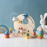 Wooden Space-Themed Beaded Busy Toy for Babies | Educational & Eco-Friendly Fun