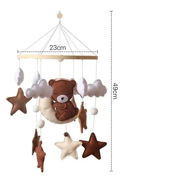 Bear Cuddling the Moon & Night Sky Felt Nursery Mobile