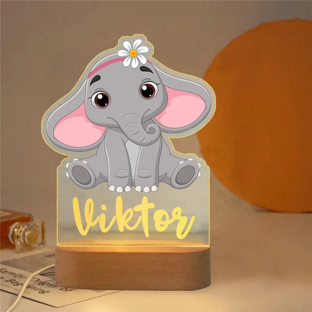 Personalised Zoo Friends Night Light Custom Name LED Lamp for Kids