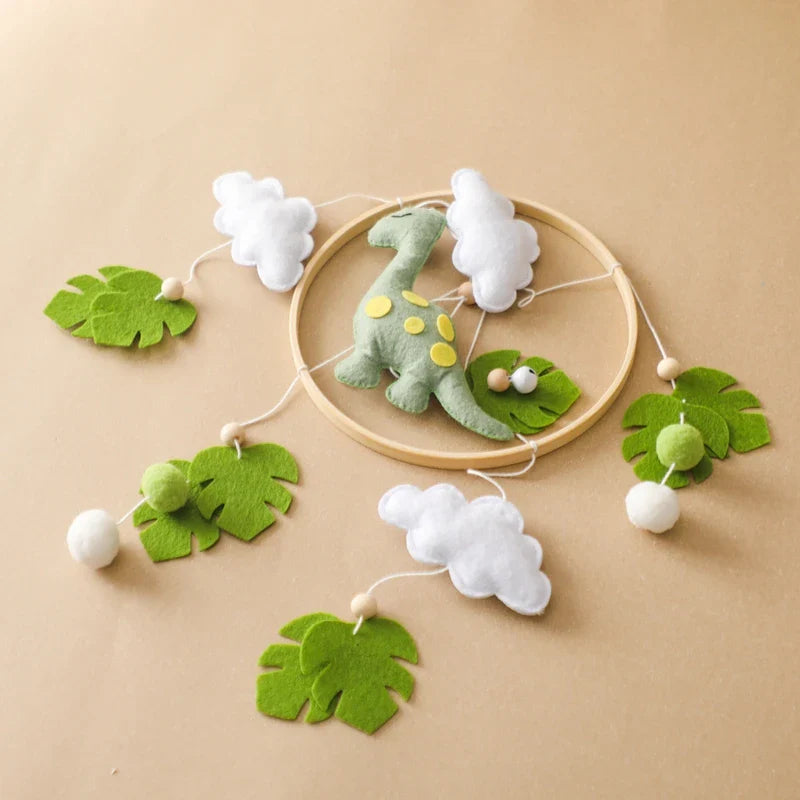Handmade Diplodocus Dinosaur Crib Mobile Nursery Decor | Soft Felt & Natural Wood