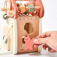 Wooden Mushroom House | Montessori 5-in-1 Busy Cube Activity Toy