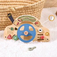 Montessori Wooden Steering Wheel Toy - Car Console Busy Board for Toddlers | Sensory Early Education Gift