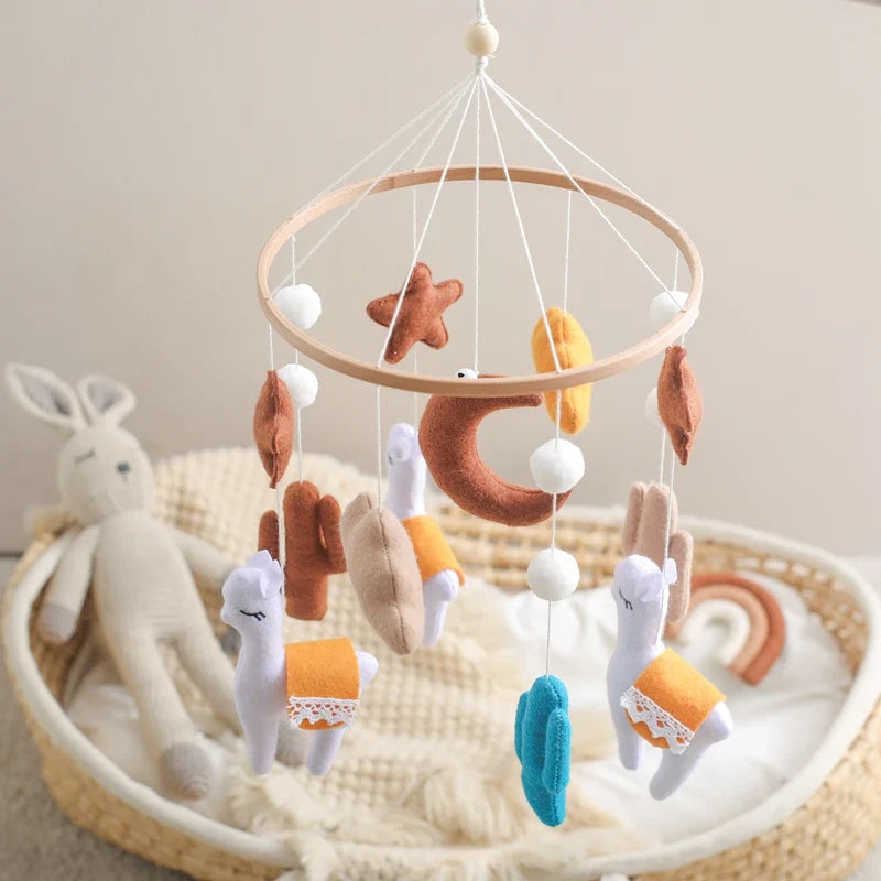 Handmade Alpaca Crib Mobile | Boho Nursery Hanging Decor | Soft Felt & Natural Wood
