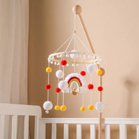 Boho Rainbow Wooden Crib Mobile with Felt & Wool Balls - Baby Crib Mobile