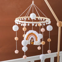 Boho Rainbow Wooden Crib Mobile with Felt & Wool Balls - Baby Crib Mobile