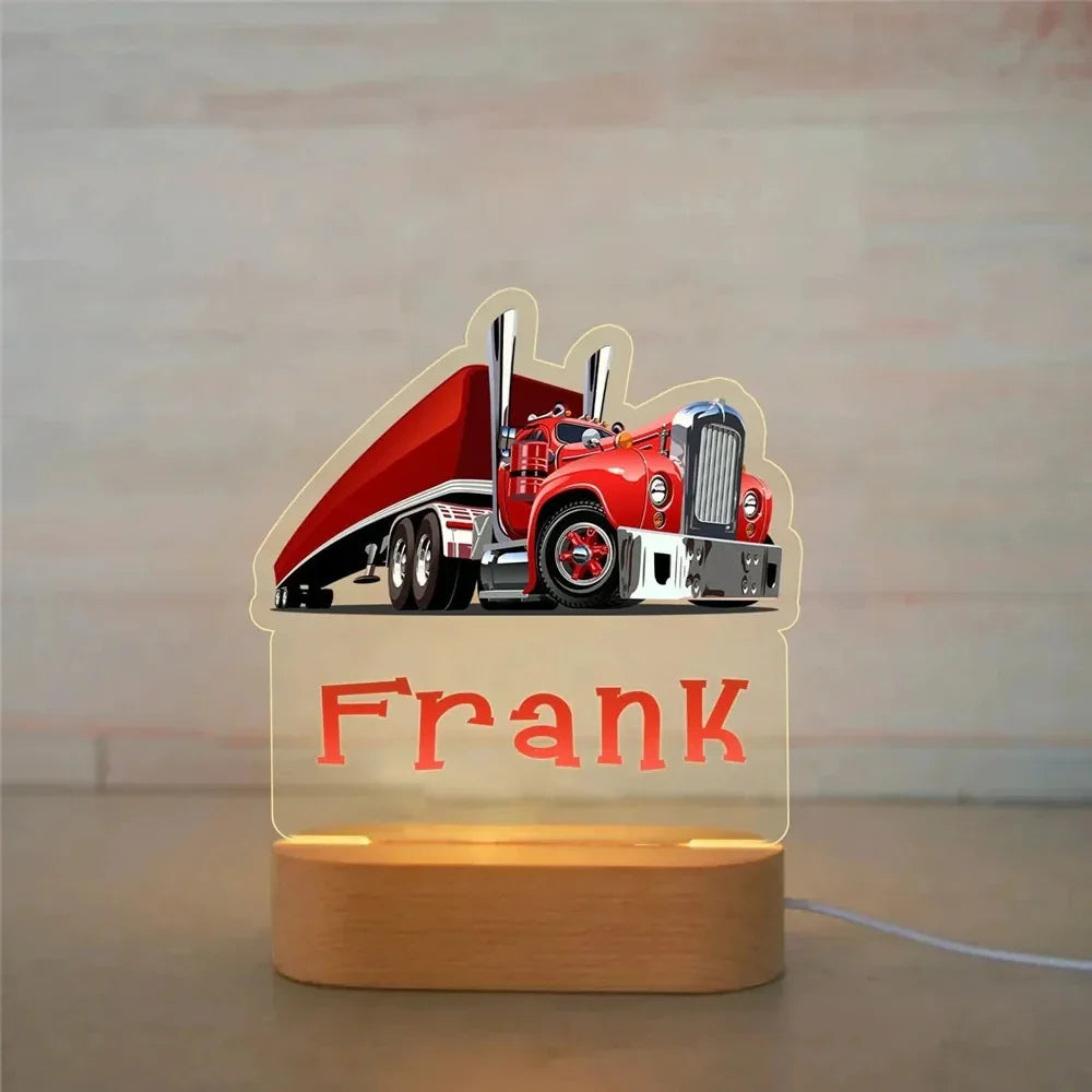 Personalised Name Acrylic Night Light - Trucks, Tractors and More!