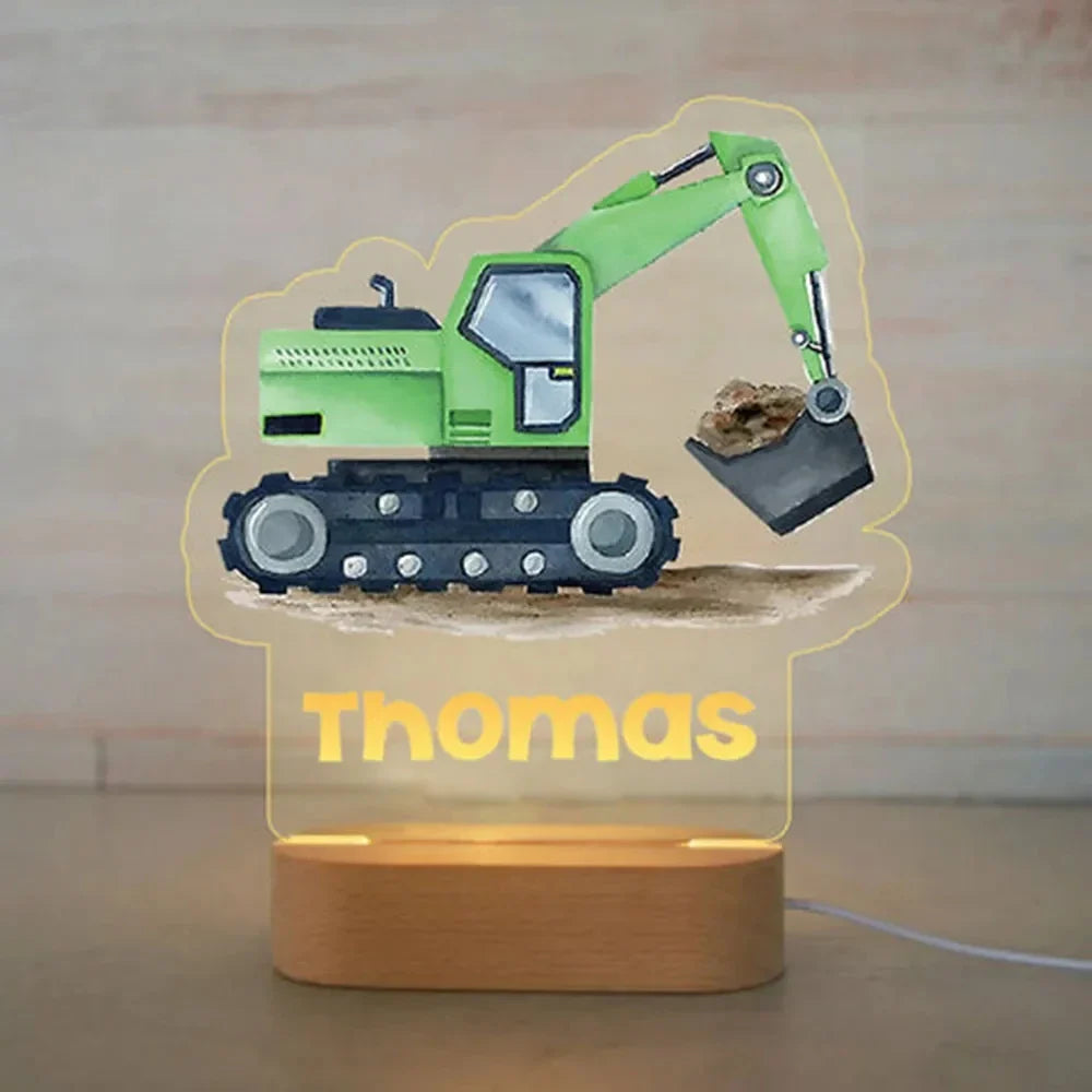 Personalised Name Acrylic Night Light - Trucks, Tractors and More!