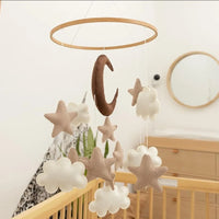 Boho Handmade Brown Moon, Cloud, and Stars Nursery Mobile