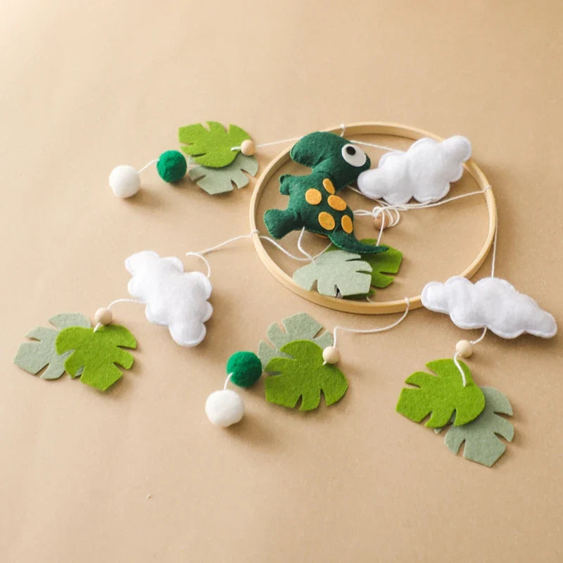 Handmade Tyrannosaurus Rex Dinosaur Crib Mobile Nursery Decor | Soft Felt & Natural Wood