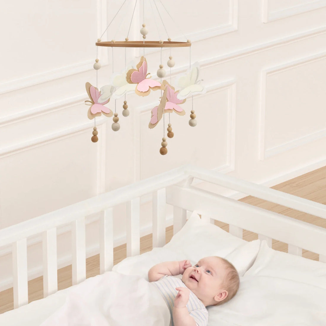 Pink Butterfly Baby Mobile | Eco-Friendly Felt & Wood Cot Mobile | Ideal Baby Shower Gift