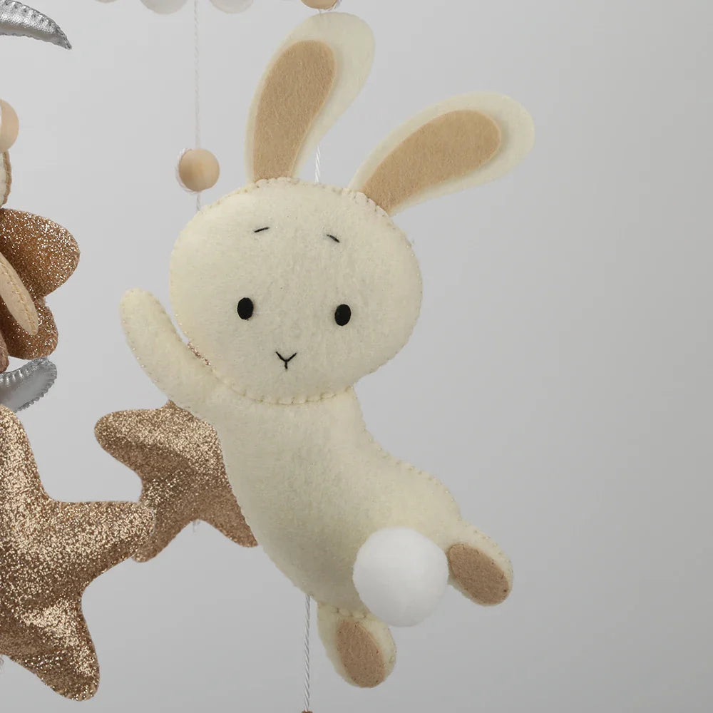 Fairy on the Moon Baby Mobile with Unicorn & Bunny Balloons | Nursery Crib Hanging Decor