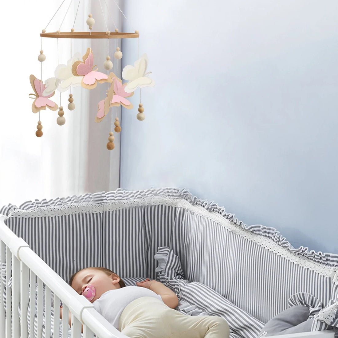 Pink Butterfly Baby Mobile | Eco-Friendly Felt & Wood Cot Mobile | Ideal Baby Shower Gift