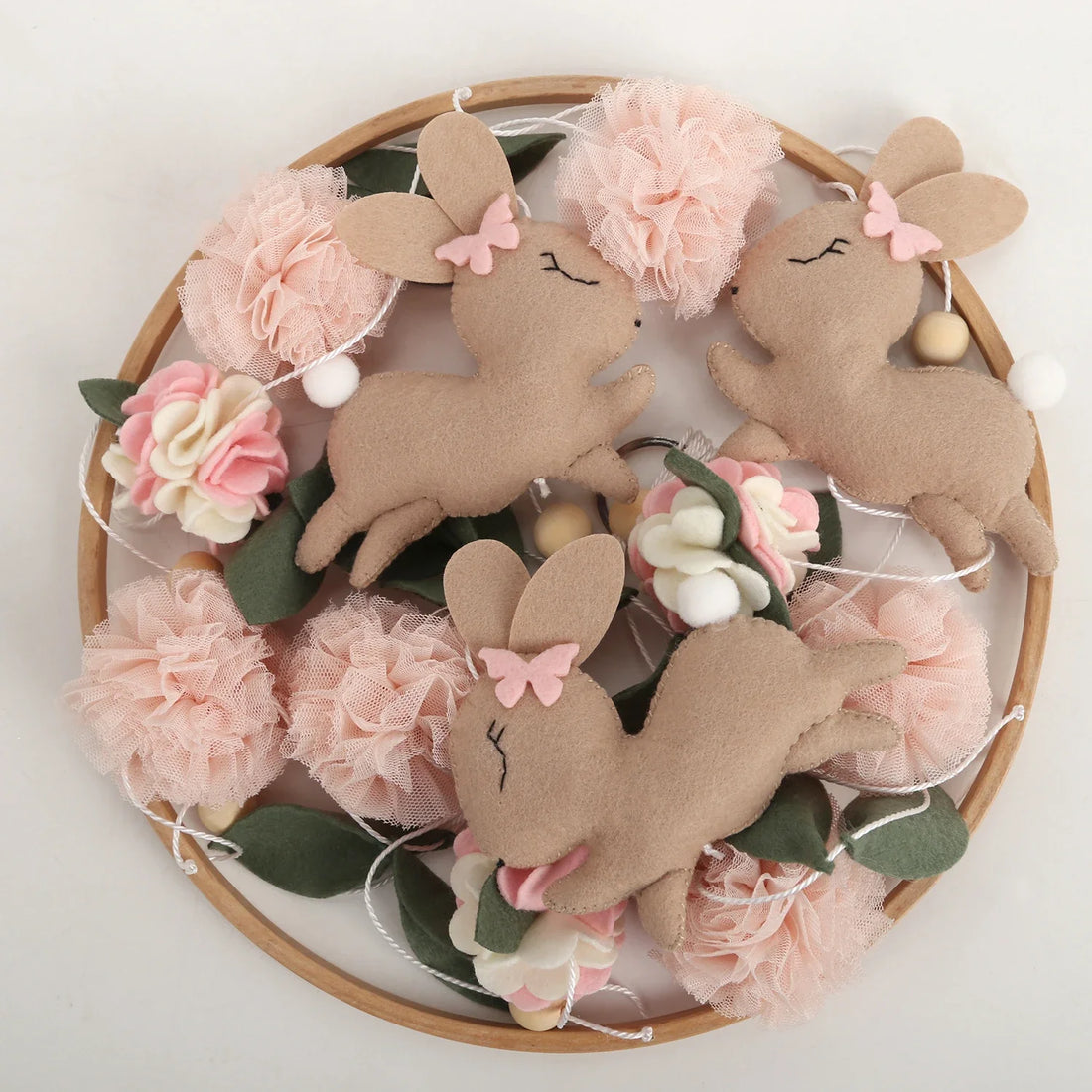 Handmade Bunny Rabbit Crib Mobile | Floral & Boho Nursery Decor | Soft Felt & Wooden