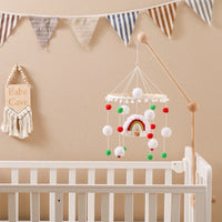 Boho Rainbow Wooden Crib Mobile with Felt & Wool Balls - Baby Crib Mobile
