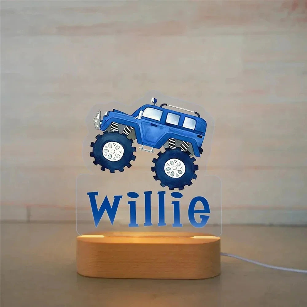 Personalised Name Acrylic Night Light - Trucks, Tractors and More!