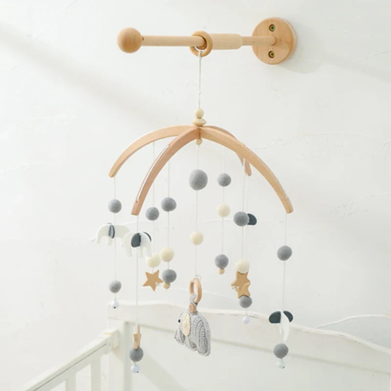 Wall Mounted Baby Mobile Cot Arm - Natural Beechwood Nursery Accessory