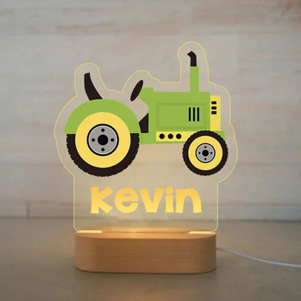 Personalised Name Acrylic Night Light - Trucks, Tractors and More!
