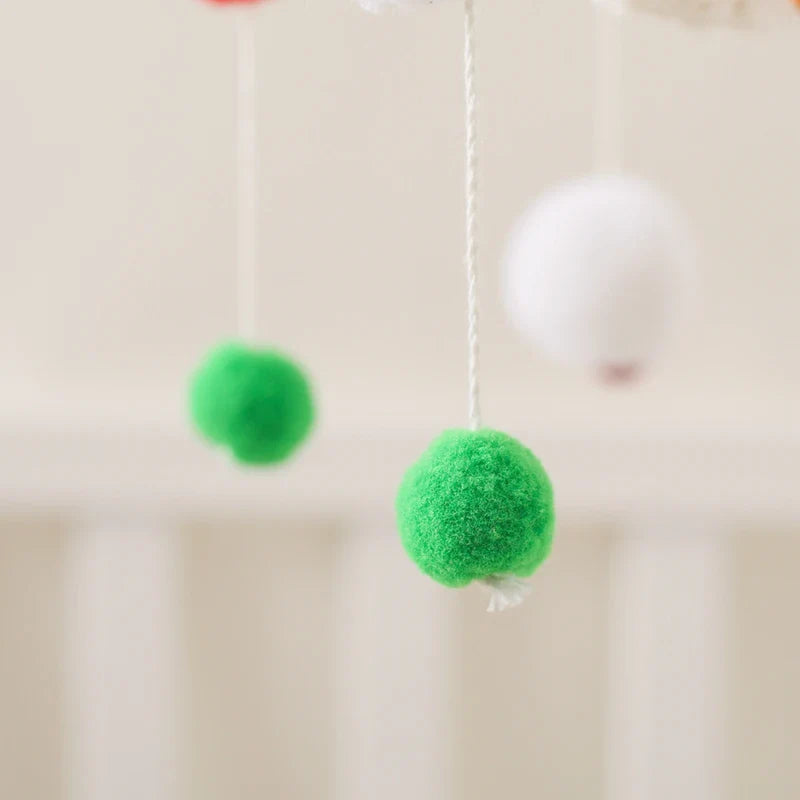 Boho Rainbow Wooden Crib Mobile with Felt & Wool Balls - Baby Crib Mobile