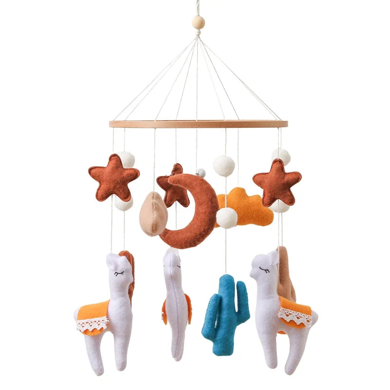 Handmade Alpaca Crib Mobile | Boho Nursery Hanging Decor | Soft Felt & Natural Wood