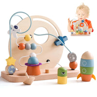 Wooden Space-Themed Beaded Busy Toy for Babies | Educational & Eco-Friendly Fun
