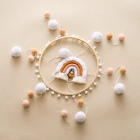 Boho Rainbow Wooden Crib Mobile with Felt & Wool Balls - Baby Crib Mobile