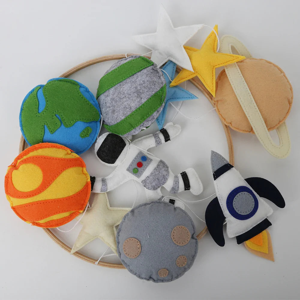 Space Nursery Mobile | Solar System Baby Crib Mobile with Felt Astronaut & Spaceship | Perfect Baby Shower Gift