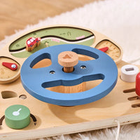 Montessori Wooden Steering Wheel Toy - Car Console Busy Board for Toddlers | Sensory Early Education Gift