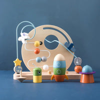 Wooden Space-Themed Beaded Busy Toy for Babies | Educational & Eco-Friendly Fun