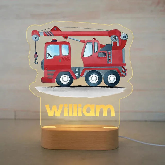 Personalised Name Acrylic Night Light - Trucks, Tractors and More!