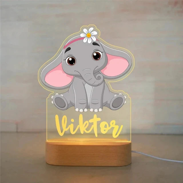 Personalised Zoo Friends Night Light Custom Name LED Lamp for Kids
