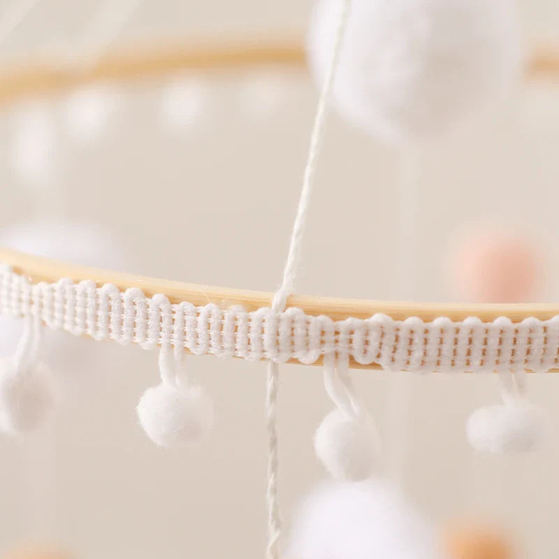 Boho Rainbow Wooden Crib Mobile with Felt & Wool Balls - Baby Crib Mobile