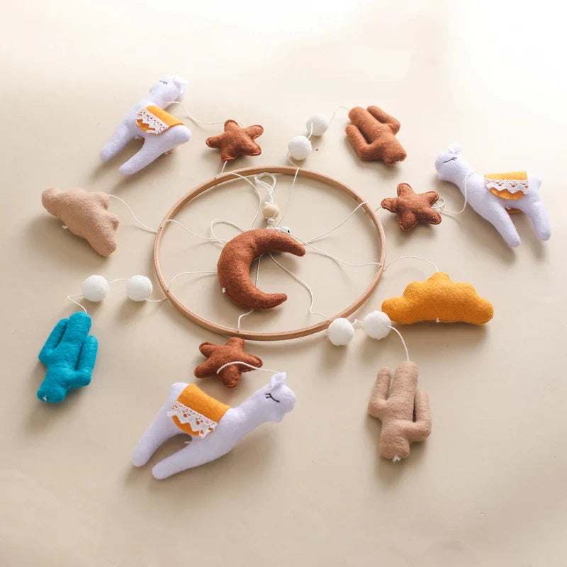 Handmade Alpaca Crib Mobile | Boho Nursery Hanging Decor | Soft Felt & Natural Wood