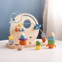 Wooden Space-Themed Beaded Busy Toy for Babies | Educational & Eco-Friendly Fun
