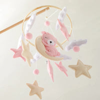 Bear Cuddling the Moon & Night Sky Felt Nursery Mobile
