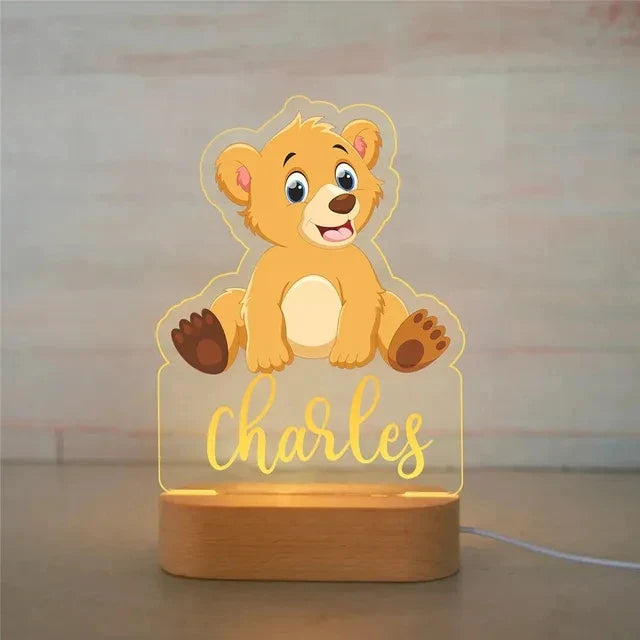 Personalised Zoo Friends Night Light Custom Name LED Lamp for Kids