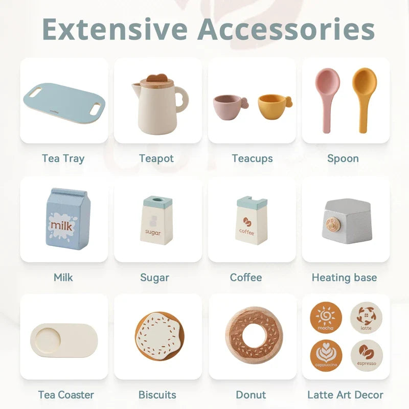 Baby Wooden Coffee & Afternoon Tea Set Toy | 18pcs Set