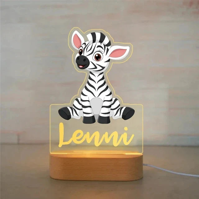 Personalised Zoo Friends Night Light Custom Name LED Lamp for Kids