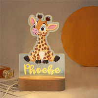 Personalised Zoo Friends Night Light Custom Name LED Lamp for Kids