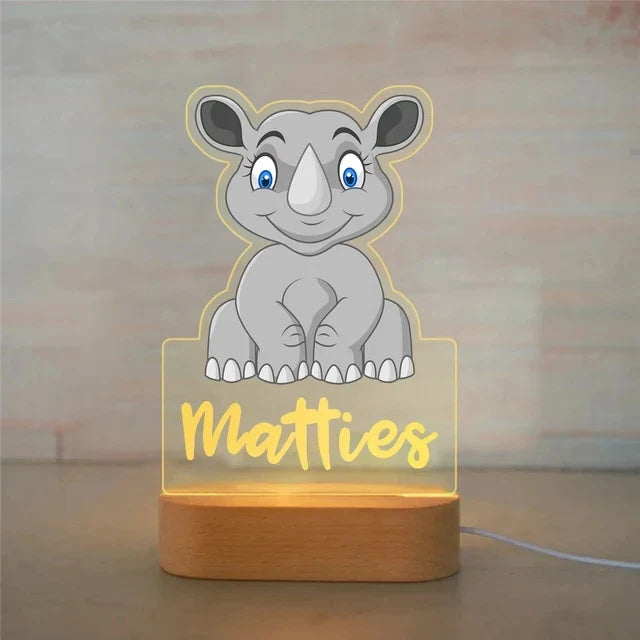Personalised Zoo Friends Night Light Custom Name LED Lamp for Kids