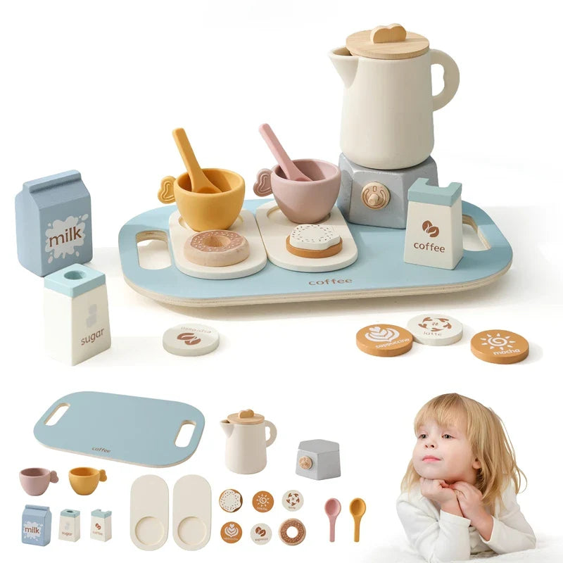 Baby Wooden Coffee & Afternoon Tea Set Toy | 18pcs Set