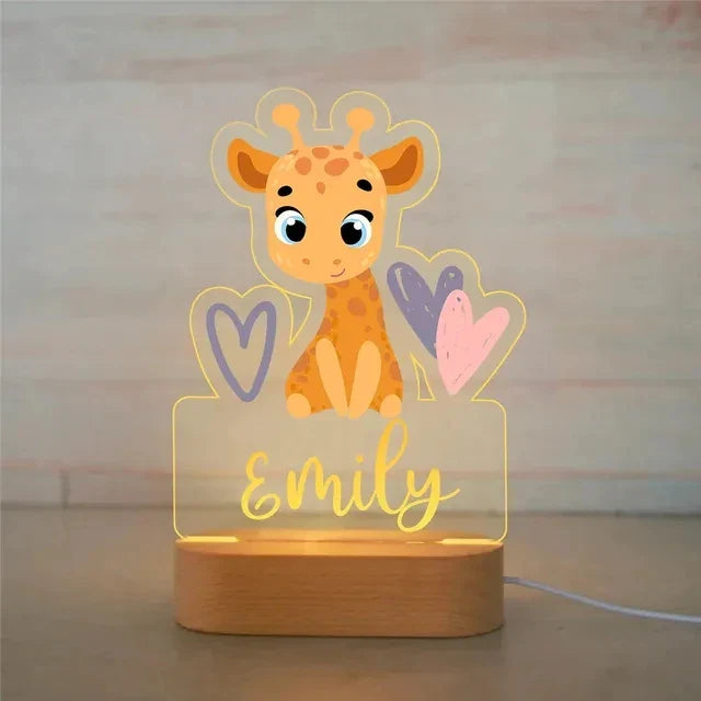 Personalised Zoo Friends Night Light Custom Name LED Lamp for Kids