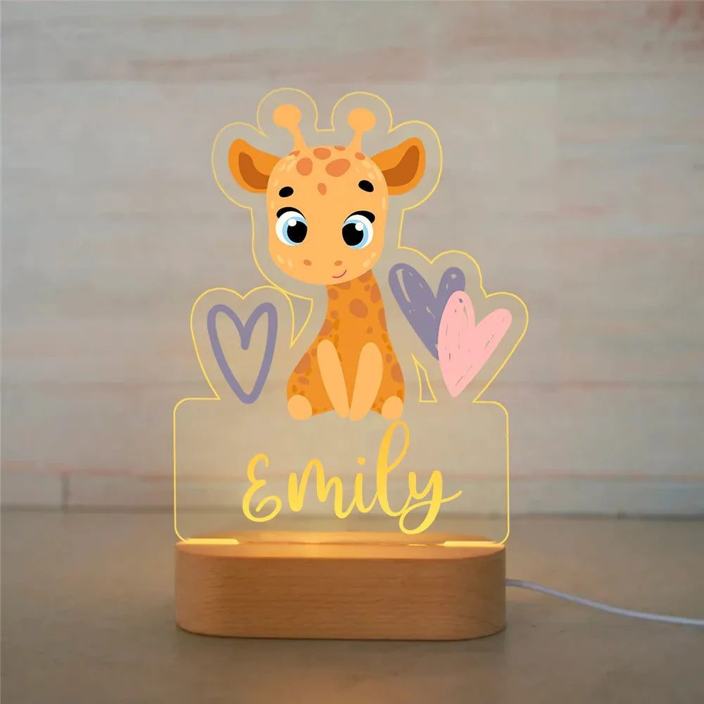 Personalised Zoo Friends Night Light Custom Name LED Lamp for Kids