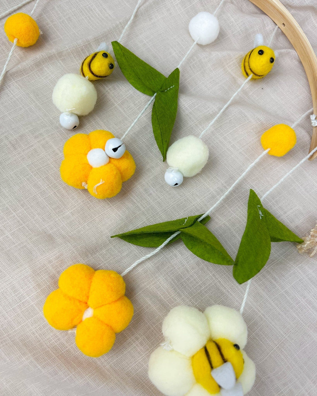 Baby Bee Nursery Mobile with Plush Bees and Flowers