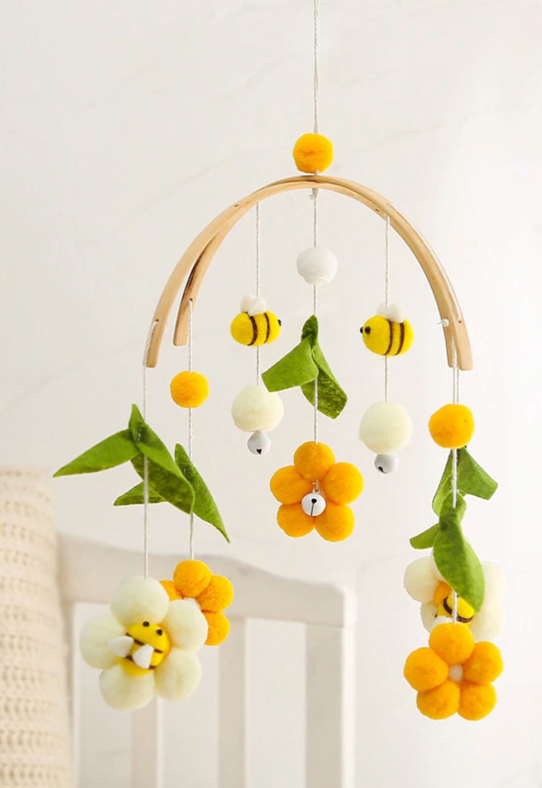 Baby Bee Nursery Mobile with Plush Bees and Flowers