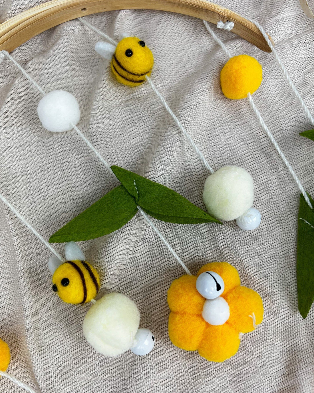 Baby Bee Nursery Mobile with Plush Bees and Flowers