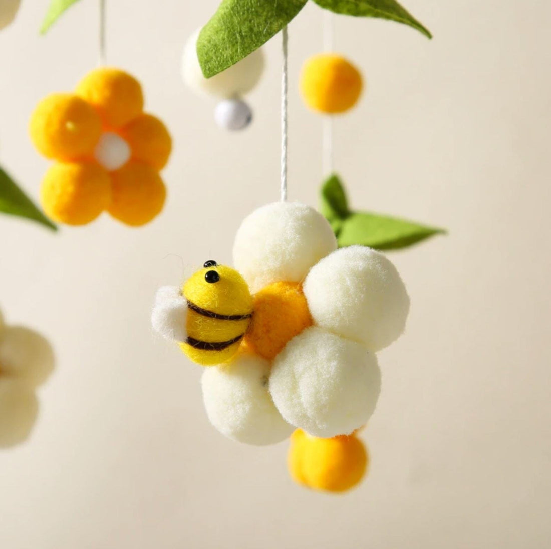 Baby Bee Nursery Mobile with Plush Bees and Flowers