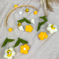 Baby Bee Nursery Mobile with Plush Bees and Flowers